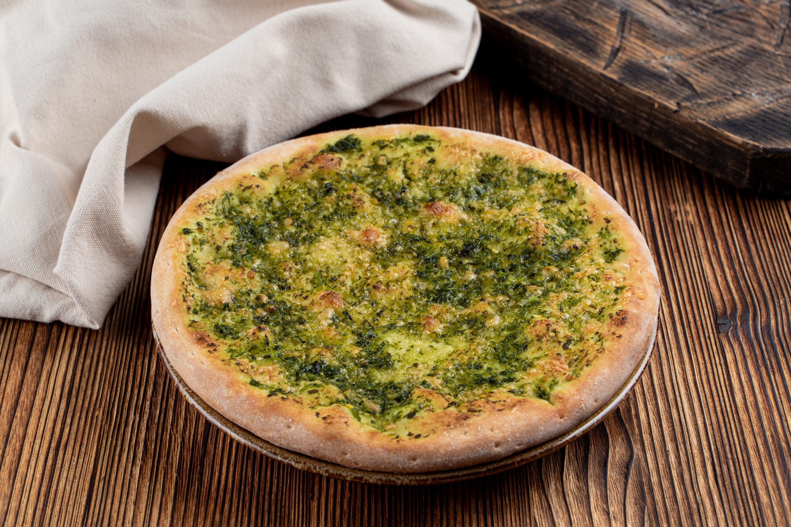 Pan Baked Flatbread Pesto Pizza