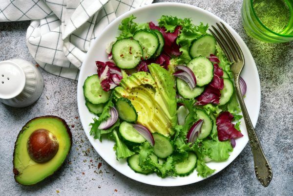 Cucumber & Avocado Salad with Creamy Spiced Peanut Sauce